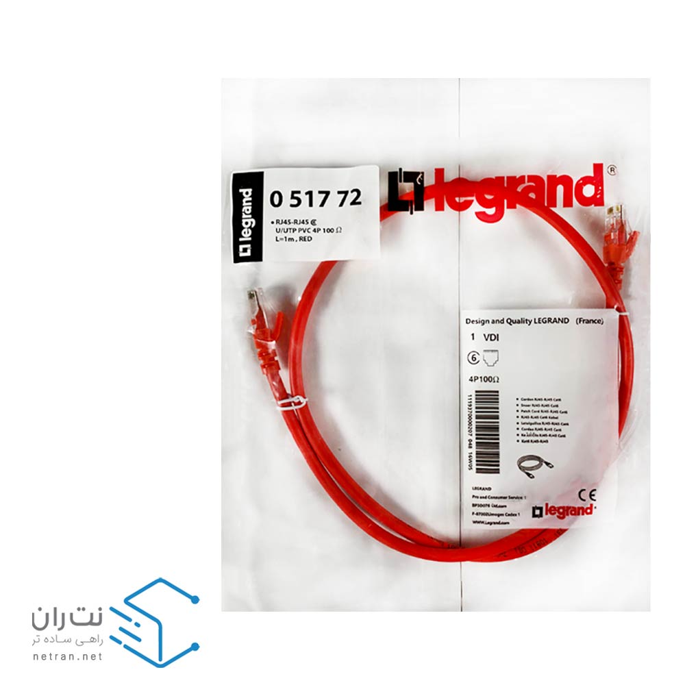 پچ کورد لگراند (کابل لن) Cat6 UTP روکش PVC قرمز 1 متری-4